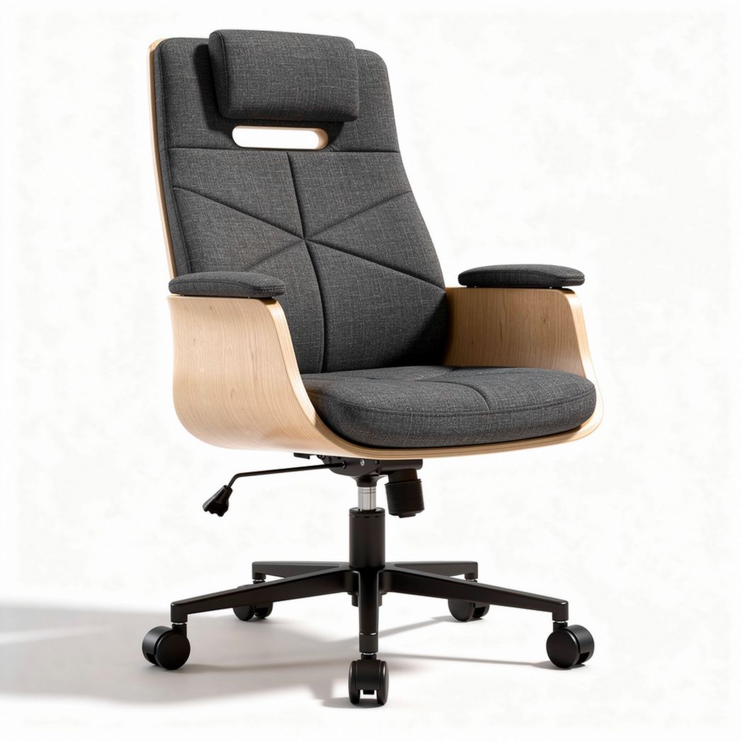 Chaise de bureau réglable en bois et tissu gris 60 x 70 x 100cm