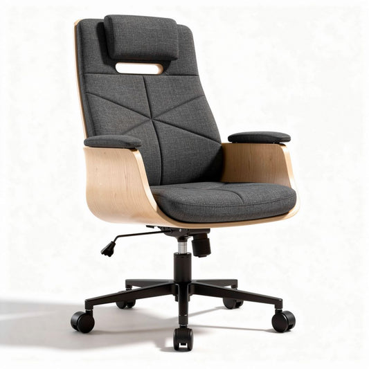Chaise de bureau réglable en bois et tissu gris 60 x 70 x 100cm