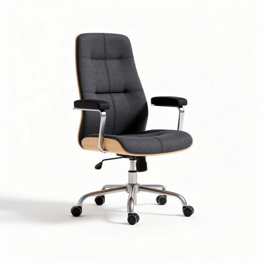 Chaise de bureau réglable en hauteur en simili cuir noir et bois 45 x 55 x 90cm