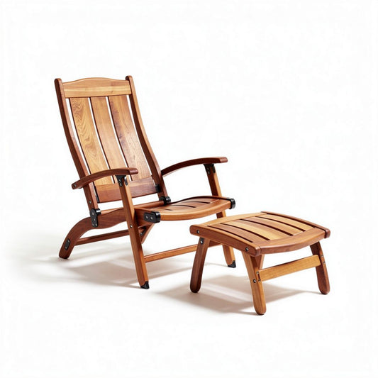 Chaise pliante en bois d'acacia avec repose-pieds 80 x 60 x 100cm