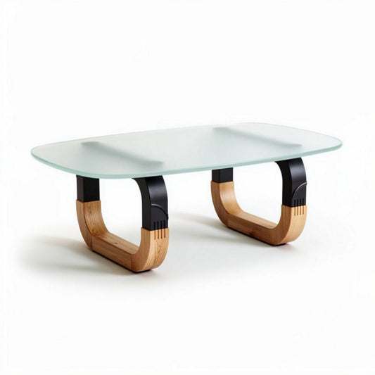 Table basse en verre trempé et bois naturel 120 x 60 x 40cm