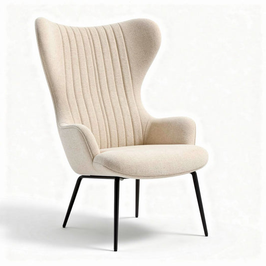 Fauteuil en tissu beige avec accoudoirs en métal noir 80 x 80 x 100cm