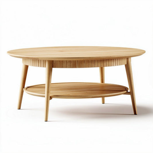 Table basse ronde en bois naturel de 80 x 80 x 30 cm pour salon ou espace convivial