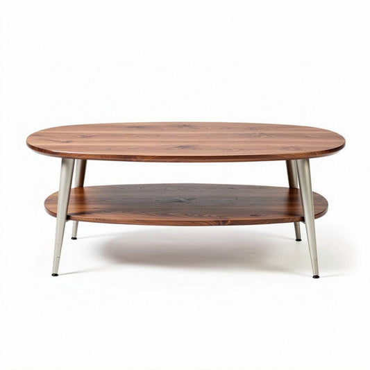 Table basse en bois avec étagère inférieure 110 x 70 x 40 cm avec pieds en métal argenté